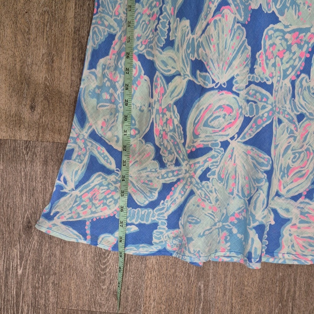 Lilly Pulitzer Blue Pink Sea Shell Starfish 100% Linen Sleeveless Shift Dress M - Picture 6 of 7